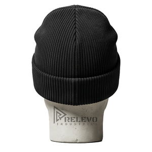 Bonnet d'hiver personnalisé de qualité supérieure, rayé noir jais, en tricot côtelé fin, avec revers, chaud, en acrylique gaufré, unisexe adulte - Product Image 3