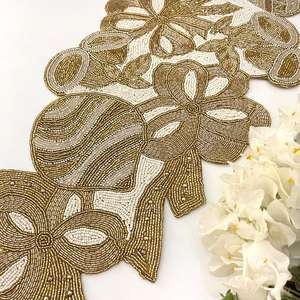 Wholesale Luxury Beaded Table Runner Handmade Embellished <b>Tablecloth</b> for Wedding Banquet Dining and Hotel Decor - Product Image 1