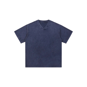 T-shirt en coton uni à manches courtes et col en V pour homme, coupe classique, style décontracté - Product Image 1