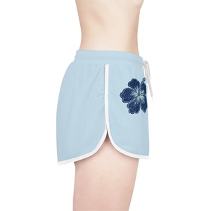 Shorts de Mujer con Estampado Floral Azul Claro, Cintura Alta con Cordón Ajustable, Corte Holgado, Shorts de Playa Casuales de Verano, Algodón, para Descansar y Vacaciones - Product Image 6