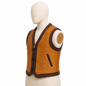 Chaleco de Cuero Genuino para Hombre, Cuello en V, Casual, para Otoño, Sin Mangas, Cierre de Cremallera, Color Sólido - Product Image 3