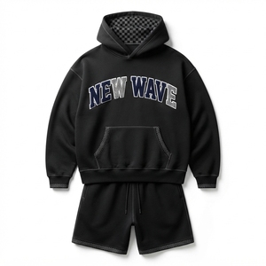 ชุดเซ็ตฮู้ดดี้พิมพ์ลายตัวอักษร New Wave และกางเกงขาสั้น สไตล์สตรีทแวร์ ยูนิเซ็กส์ ทรงหลวม แขนยาว ผ้าฟลีซ ชุดเข้าเซ็ต 2 ชิ้น - Product Image 1