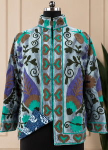 Blouson Bomber de Luxe en Velours Pur Rose à Motifs Floraux Folkloriques, Col Mandarin, Style Vintage Artisanat Multicolore Jaipuri Bohème Respirant pour Femme - Product Image 6