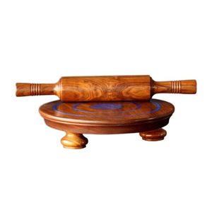 Wooden Rolling Pin Board Roti Chapati <b>Maker</b> Handcrafted Eco-Friendly Floral Pattern Kitchen Essential Traditional Indian Cooking - Product Image 1