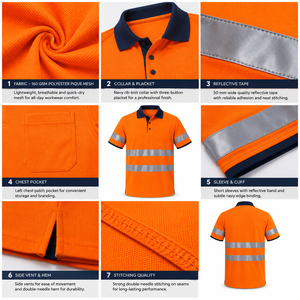 Polo de sécurité routière léger avec logo personnalisé, en maille respirante, anti-humidité, pour le travail en extérieur, vente en gros, fabricant - Product Image 6
