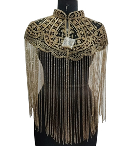 Elegant Women <b>Sequined</b> Loose Embroidered Blouse Tassel Fringe Mandarin Collar Sleeveless Sparkling Beading Party Poncho Cape - Product Image 1