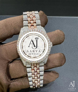 Reloj Mecánico de Dos Tonos con Bisel de Cristal, Estilo Diamante, Correa de Eslabones, Reloj de Pulsera para Hombre - Product Image 1