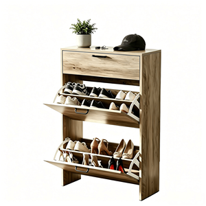 Scarpiera Moderna Salvaspazio Grigio Lavato Stile Fattoria con 3 Cassetti e Anta a Ribalta - Product Image 3