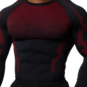 Custom Mens <b>Black</b> Red Graphic <b>Long</b> <b>Sleeve</b> Compression Shirt Crewneck Slim <b>Gym</b> Training Rash Guard Athletic Sportswear Base Layer - Product Image 5