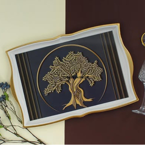 Plateau de service rectangulaire en bois massif de qualité supérieure, finition brune, avec poignées métalliques, pour hôtel, maison et cadeaux - Product Image 4