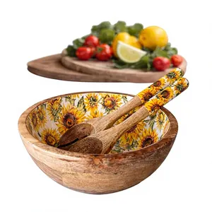 Bol de service en bois floral artisanal non traité pour les fêtes, vaisselle de cuisine par HANDICRAFTS ZONE - Product Image 1