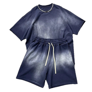 Vintage Washed Men's 2-Piece Shorts <b>Set</b> Acid-Wash Crewneck T-Shirt Breathable Drawstring Shorts Custom Logo men's t-shirts <b>sets</b> - Product Image 1