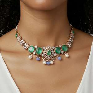 Vintage Gajaah 925 Sterling <b>Silver</b> Oval Enamel Handcrafted Green Gemstone Earrings <b>Set</b> For Women Wedding And Party Wear - Product Image 3