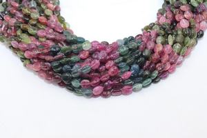EXCELLENTES Perles Ovales Lisses Multi-Tourmalines 5-7mm Pierre Naturelle Tourmaline Pastèque Taille de Fil de 14 pouces pour la Fabrication de Bijoux - Product Image 6