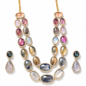 Ensemble de bijoux de luxe en argent 925 plaqué or avec pierres précieuses multicolores, collier superposé et boucles d'oreilles pour femme, cadeau de mariage - Product Image 2