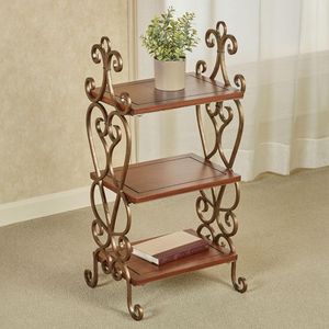 Étagère de présentation à 3 niveaux en bois d'acacia naturel de luxe avec décorations en fer forgé pour la décoration de la maison, de l'hôtel et du salon - Product Image 5
