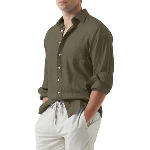 2026 Men's Stylish Button Down Cotton <b>Linen</b> Long Sleeve Dress <b>Shirt</b> Square Collar Woven-Size XL - Product Image 3
