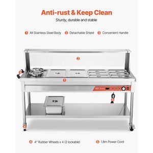 Chauffe-Plats Professionnel Électrique Commercial 1800W avec 8 Bacs + 2 Marmites, Table Chauffante pour Buffet Traiteur, Équipement de Maintien au Chaud - Product Image 5