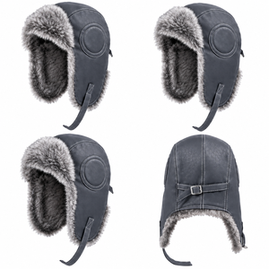 Bonnet de ski d'hiver en cuir rouge avec doublure en fausse fourrure, coupe-vent, chaud, protection des oreilles, pour adultes, utilisation en extérieur - Product Image 3