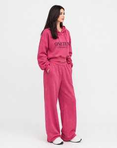 ONETEN Women <b>Pink</b> Hooded Tracksuit Set Letter Print Loose Fit <b>Sweatshirt</b> and Wide Leg Pants - Product Image 4