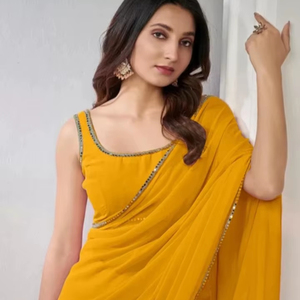 Sari indio de georgette liso estilo Bollywood - Product Image 1