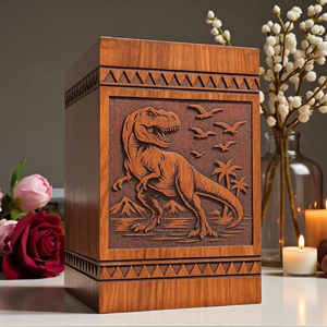 Handcrafted Wooden Dinosaur Urn | Personalized Cremation <b>Box</b> | T-Rex <b>Memorial</b> <b>Memorial</b> <b>Keepsake</b> by AYAANS - Product Image 1