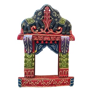 Handcrafted Wooden Jharokha Frame | Antique Finish Decorative Wall Temple | Traditional Indian Carved <b>Window</b> <b>Panel</b> - Product Image 4
