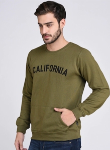 Sudadera de Cuello Redondo para Hombre, Color Verde Oliva, Corte Regular, con Logotipo de California Estampado, Informal, Tejida, 100% Algodón, para Otoño - Product Image 2
