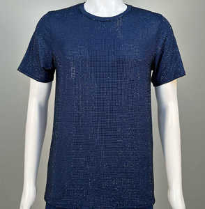 T-shirt en tricot à manches courtes pour homme, col rond, motif à pois en strass, coupe décontractée - Product Image 3