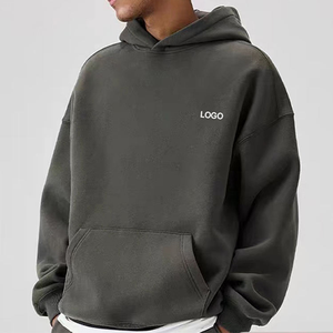 Sweat-shirt à capuche personnalisé pour homme, 100 % coton, 350 GSM, épais, à épaules tombantes, vierge, avec logo imprimé en flocage - Product Image 1