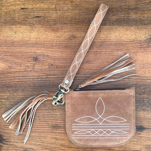 Women's Custom Design <b>Boot</b> Stitch Suede Leather Card Holder Zipper Coin Wallet Portable Keychain Coin Pocket Wristlet Dual Pouch - Product Image 2