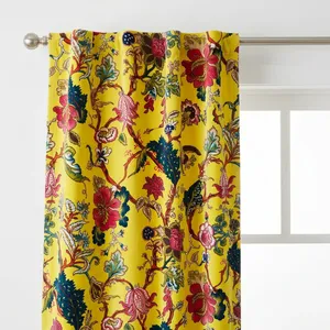 Tela de Terciopelo de Algodón Estampada a Mano, Color Amarillo Sol, con Diseño Floral, para Tapicería de Lujo - Product Image 5