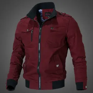 2024 primavera otoño nueva chaqueta de hombre moda coreana cuello alto pantalones cargo de mezclilla gruesa abrigo de algodón puro ropa superior-caqui, - Product Image 5