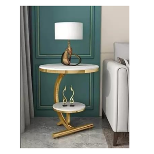 Mesa Auxiliar de Lujo Personalizada con Cubierta de Mármol, Mesa de Centro de Metal Dorado para Sala de Estar, Salón, Oficina, Mesa de Café - Product Image 1