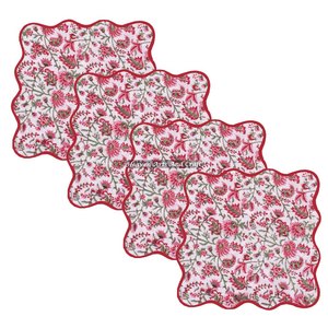 Block Printed Dining Kitchen <b>Mat</b> Set <b>Table</b> Scallop Napkin Set Customizable Square Embroidered Scallops Mix Match Indian Floral - Product Image 4