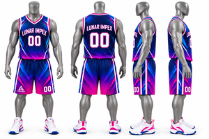 Ensemble Maillot et Short de Basketball Sublimé Personnalisé Bleu Rose Ombre avec Logo, Numéro et Nom d'Équipe - Product Image 5