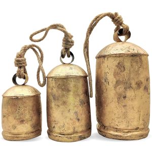 Campanas Colgantes Rasai de Metal Rústico Hechas a Mano con Cuerda de Yute, Campanas Decorativas Vintage para Decoración Navideña de Casa de Campo - Product Image 1