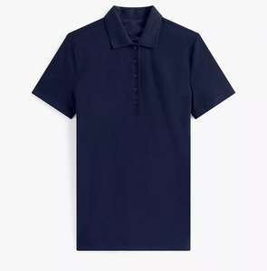 Camisa Polo Azul Marino para Mujer, Manga Corta, Color Sólido, Casual, Tejido Oxford 100% Algodón, Corte Regular, Venta al Por Mayor OEM - Product Image 4