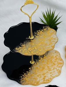 Support à gâteau en résine avec plateau de service et sous-verres, et support et couteau en métal pour la décoration de fête d'anniversaire – Support à gâteau en résine époxy - Product Image 4