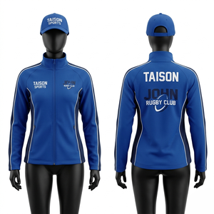 Premium 260 GSM Polyester Spandex Rugby Training <b>Jacket</b> <b>Pink</b> Navy White Panel Design Full Zip Custom Sublimation Logo - Product Image 5