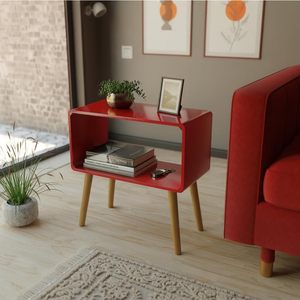 Mesa de Noche Retro, Mesa Auxiliar, Mesa de Cabecera para Espacios Pequeños, Revistero con Almacenamiento, Madera Sintética - Product Image 1