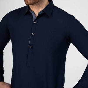 Slim Fit Men's Kurta Pajama <b>Slate</b> Blue Traditional Shalwar Kameez Elegant Soft Fabric Men’s Ethnic Wear 2-Piece Set - Product Image 4