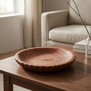 Bandeja Redonda Acanalada de Madera para Frutas, Tazón de Madera Tallada con Vetas Naturales, Bandeja Decorativa para Exhibición de Frutas en Mesa - Product Image 4