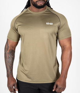 T-shirt de sport personnalisé pour homme à séchage rapide en polyester, décontracté, uni, pour la gym, l'entraînement, la course à pied, haut athlétique uni - Product Image 1