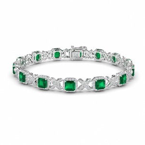 Emerald Tennis <b>Bracelet</b> 18K White <b>Gold</b> Twisted Pave <b>Infinity</b> Link Green Emerald Diamond Luxury Fashion <b>Bracelet</b> Custom - Product Image 3