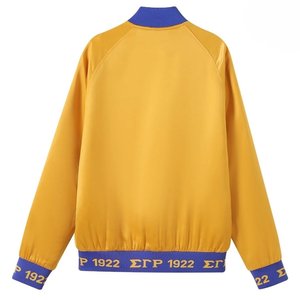 Chaqueta Bomber Dorada de Satén Sigma Gamma Rho, Bordado Personalizado en Chenilla, Ropa de Hermandad Griega para Mujer - Product Image 2