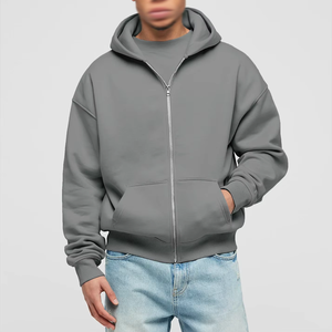 Nueva llegada, sudadera con capucha de alta calidad, personalizada con logo impreso en relieve, para hombre, de gran tamaño, forro polar grueso, con doble cremallera, de algodón. - Product Image 6