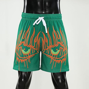 High Quality Casual Mesh Fabric Athletic Shorts Basketball Gym Workout Quick Dry Breathable <b>Elastic</b> Waist Polyester Cotton Flame - Product Image 2