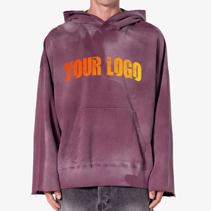 เสื้อฮู้ดดี้โอเวอร์ไซส์ผ้าฝ้าย 100% ซิลค์โรด ล้างสีแบบแอซิดวอช สโตนวอช แต่งดีเทลขาดๆ แบบเทอร์มอล แขนยาว สำหรับผู้ชาย พร้อมลายปักและพิมพ์ลาย มีกระเป๋า - Product Image 4