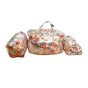 Ensemble de sacs en coton faits à la main pour femmes, imprimé floral, écologique, léger, trousse de maquillage, étui de toilette imperméable, sacs cosmétiques - Product Image 1